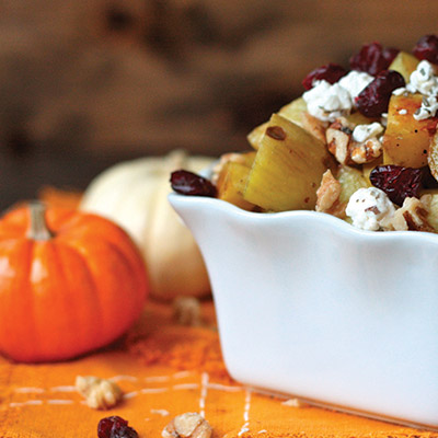 Balsamic Roasted Sweet Potatoes with Cranberries and Goat Cheese