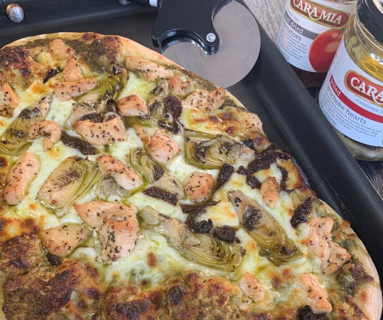 Artichoke and Sun-Dried Tomato, Pesto Chicken Pizza