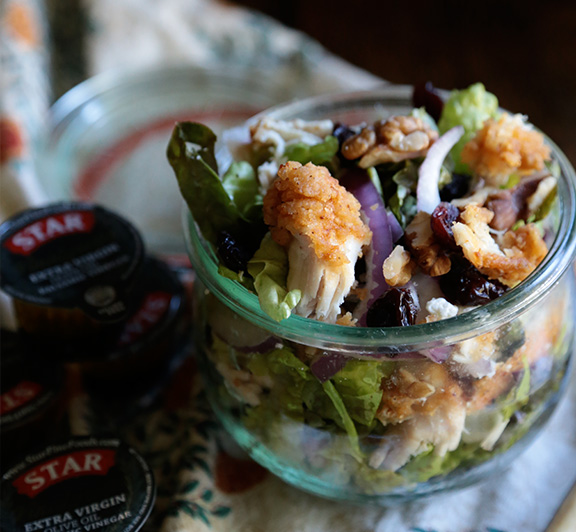 Crispy Chicken Goat Cheese and Cherry Salad
