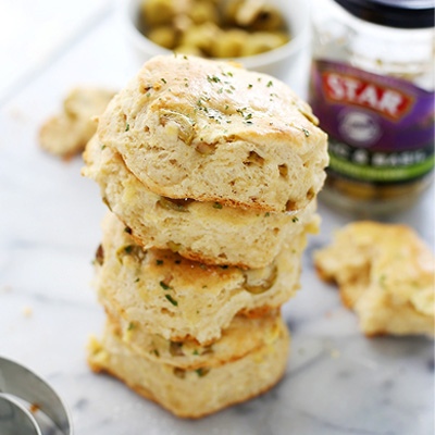 Skillet Biscuits with Garlic & Basil Olives