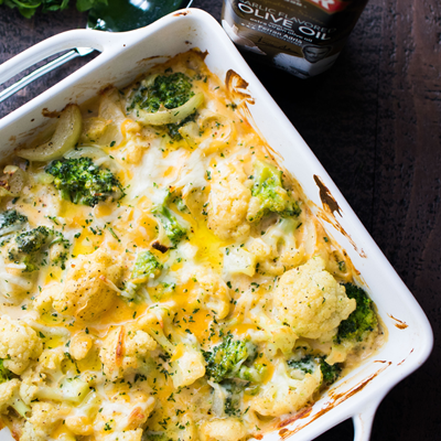 Garlic & Cheese Cauliflower Broccoli Bake