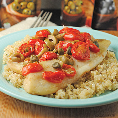 Grilled Tilapia with Olives, Tomatoes, & Capers