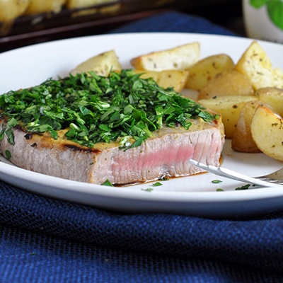 Herb-Crusted Steak with Oven Roasted Potatoes