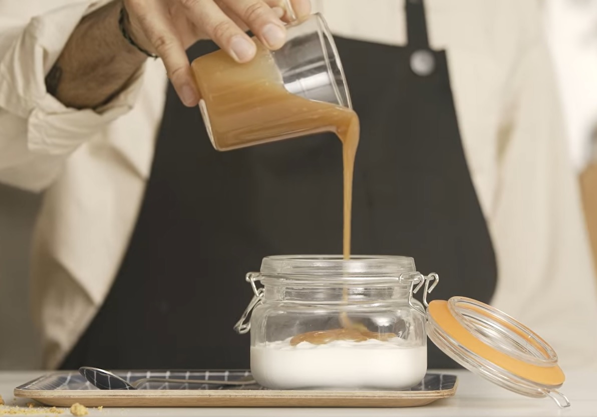 Homemade milk caramel with almond