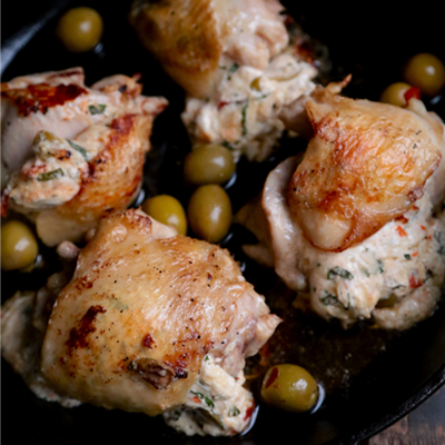 Hot Pepper Olive Stuffed Chicken Thighs
