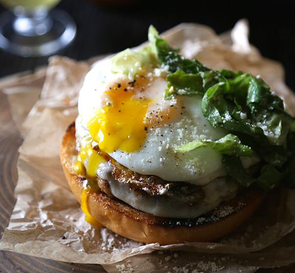 Open-Faced Parmesan Chicken Burger with Balsamic Caesar Dressing