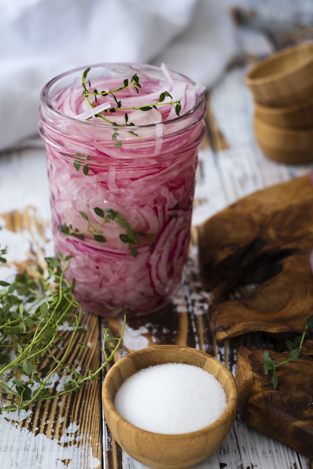 Pickled Red Onions with Thyme in a Jar