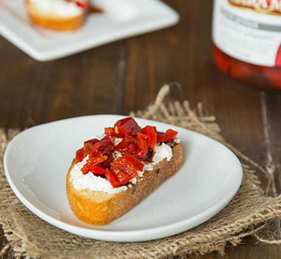 Piquillo Pepper and Goat Cheese Crostinis