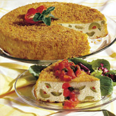 Ricotta and Olive Torte with Tomato Vinaigrette