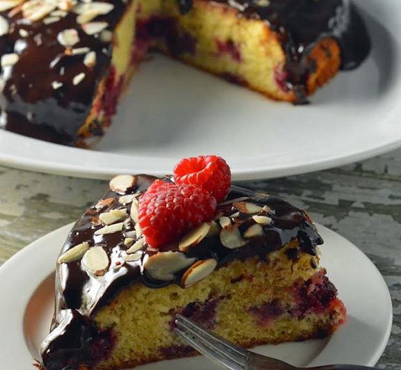 Raspberry Almond Cake with Chocolate Ganache