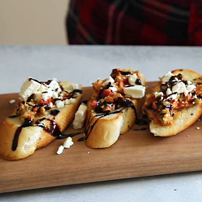 Roasted Red Pepper and Olive Bruschetta
