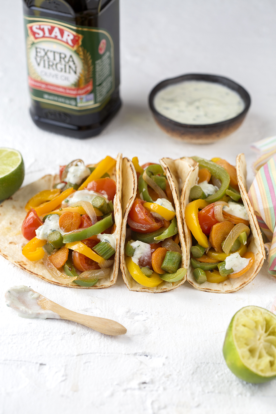 Colorful vegetable tacos