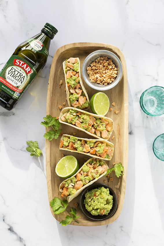 Salmon and Guacamole Tacos