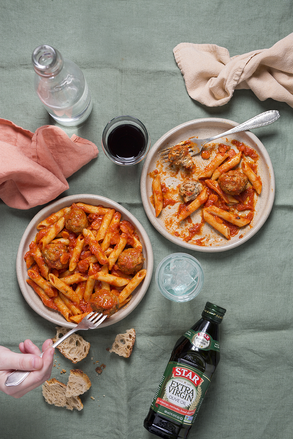 Penne with meatballs