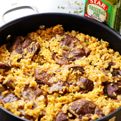 One Pot Oven-Baked Risotto with Lamb Chops