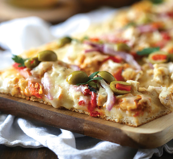 Tunisian Chicken Pizza with Olives & Roasted Red Peppers