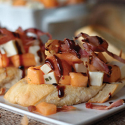 Cantaloupe Bruschetta with Modena Balsamic Glaze
